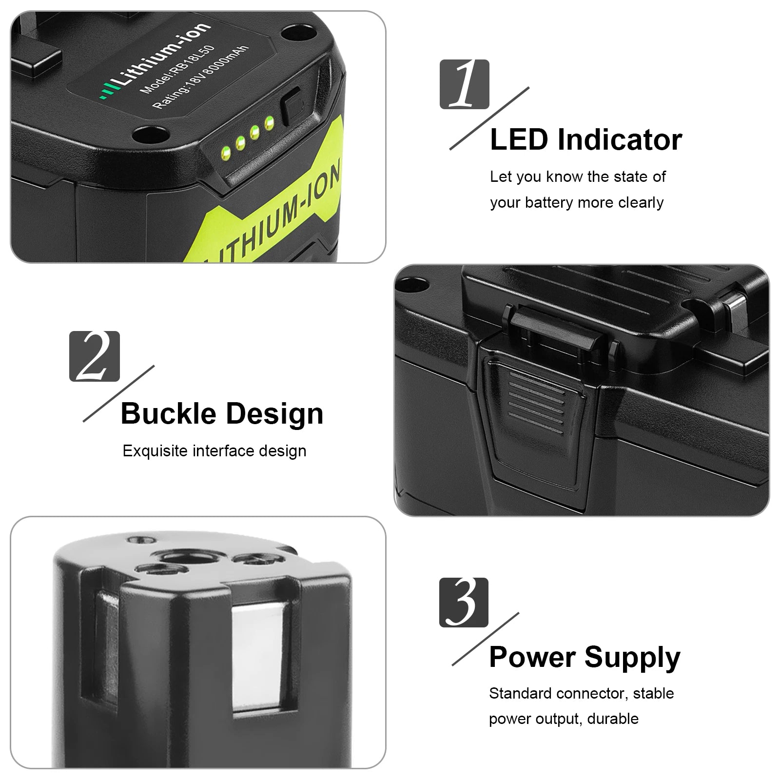 1-2x 8.0Ah For RYOBI 18V Battery High Capacity P108 18Volt Lithium-Ion Battery
