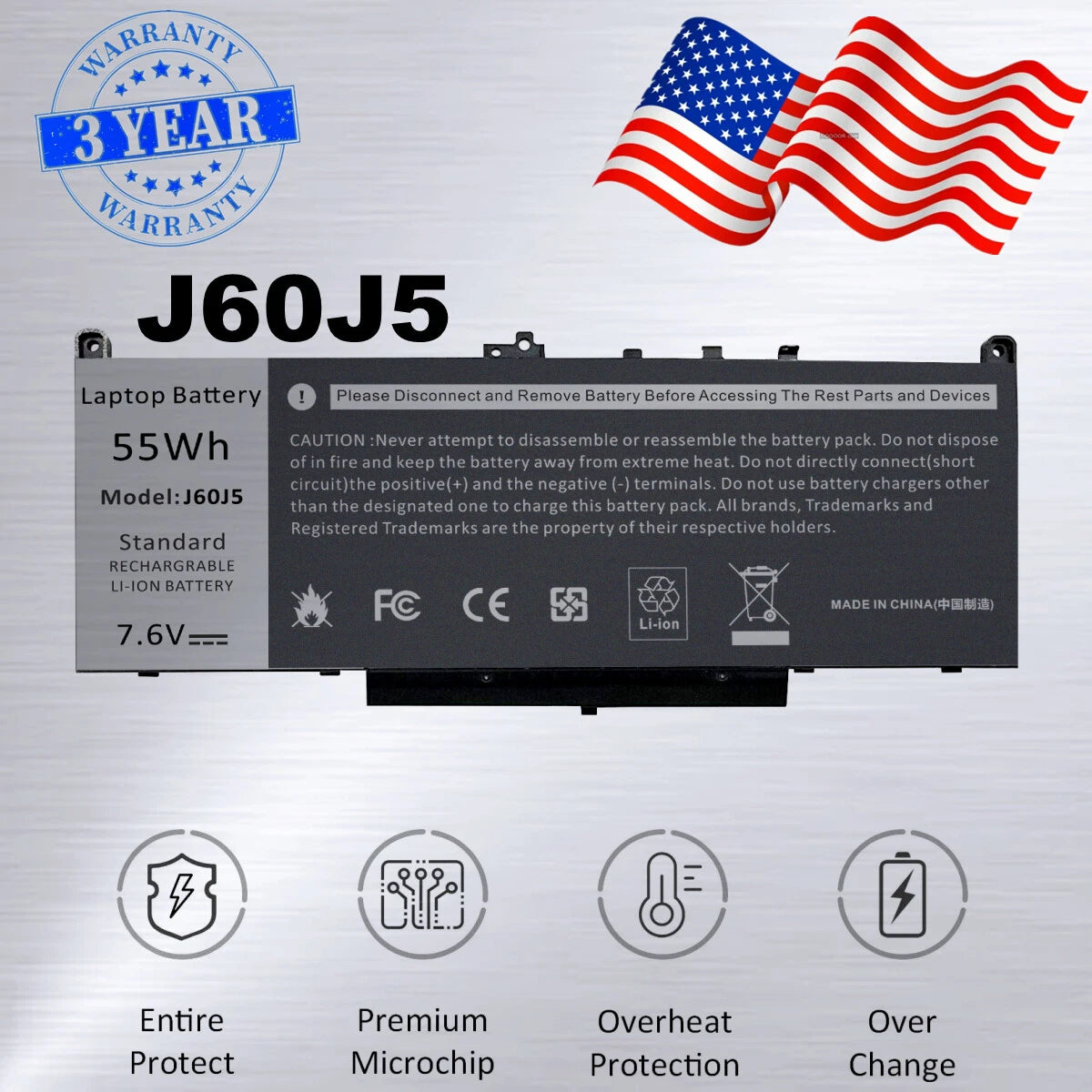 Battery For Dell Latitude E7270 E7470 Laptop J60J5 R1V85 451-BBSX 242WD MC34Y