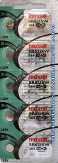 5 Maxell 364 Button Cell 1.55V Batteries