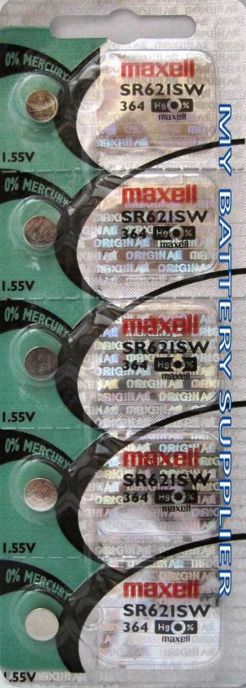5 Maxell 364 Button Cell 1.55V Batteries