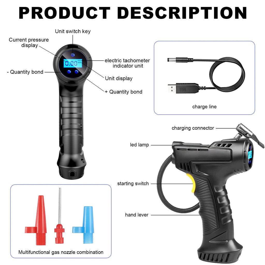 Wireless Handheld Tire Inflator Portable Electric Car Air Pump Compressor 150PSI