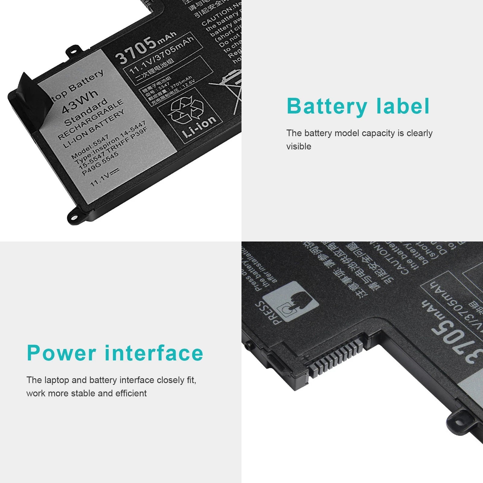 43Wh Battery For Dell Inspiron 14 5445 5447 5448 15 5545 5547 5548 01V2F6 TRHFF