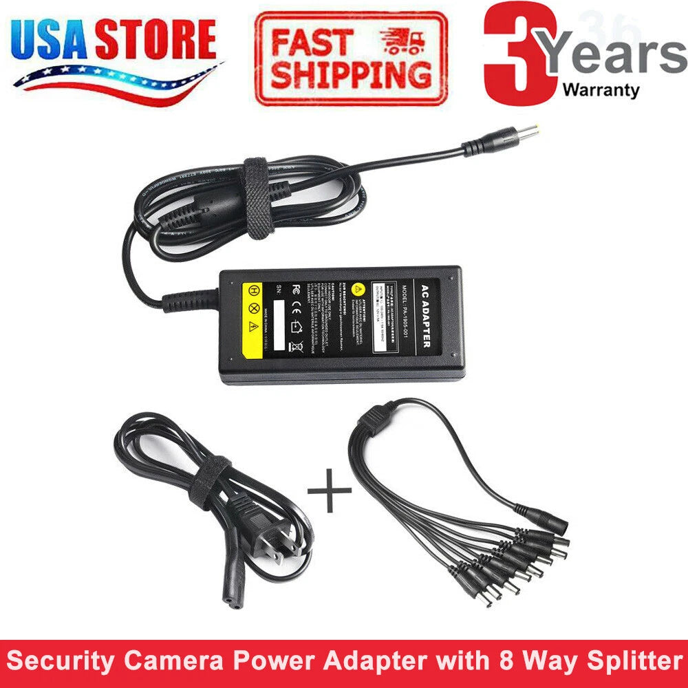 DC 12V 5A Power Supply Adapter /8 Split Power Cable for Night Owl UL EMI COOL