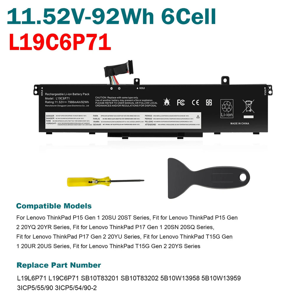 ?Battery L19L6P71 L19C6P71 For Lenovo ThinkPad P15 P17 T15G G1 G2 Gen 1 2 Series