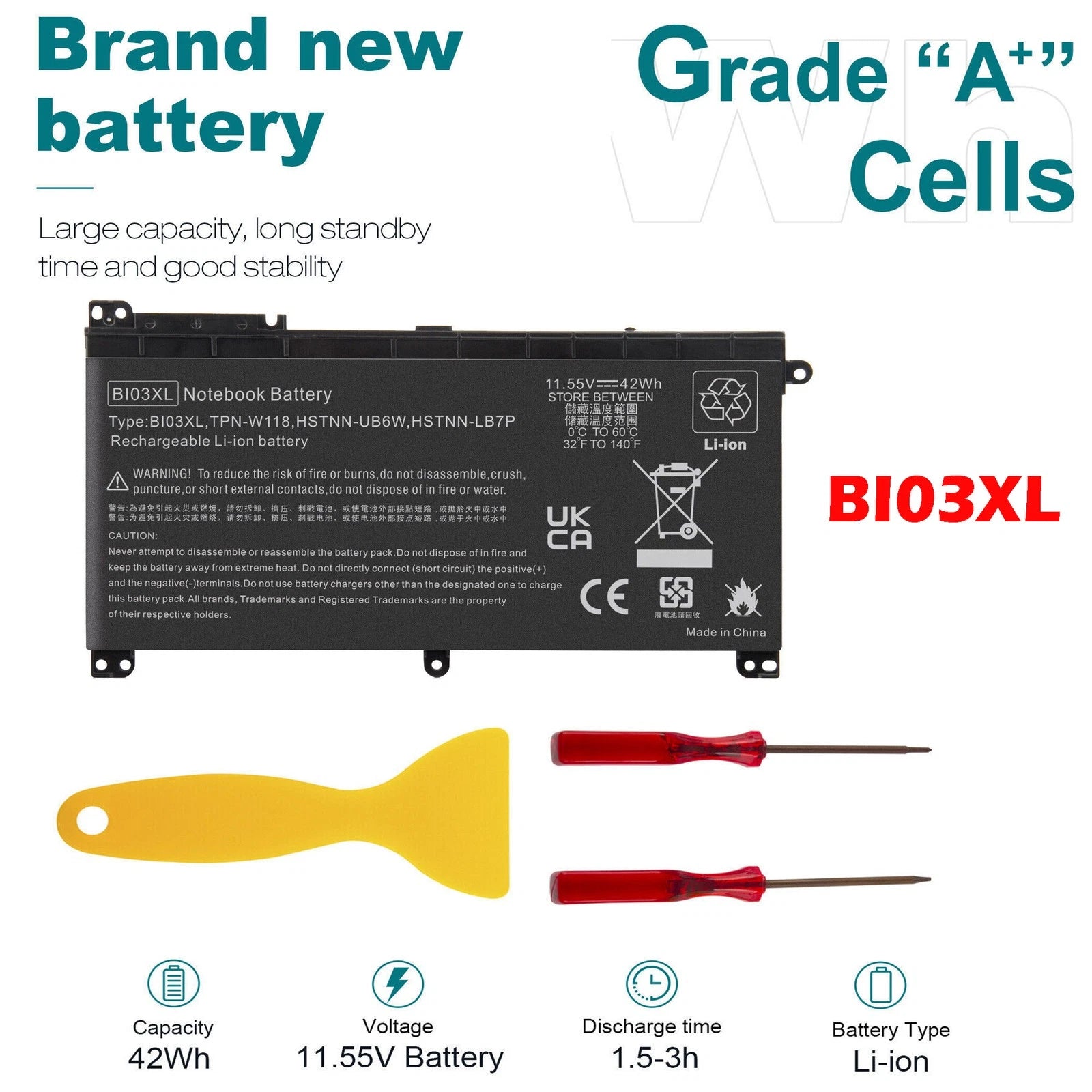 Replace BI03XL Battery For HP Pavilion X360 ON03XL 14-ax000 13-u000 m3-u000 42Wh