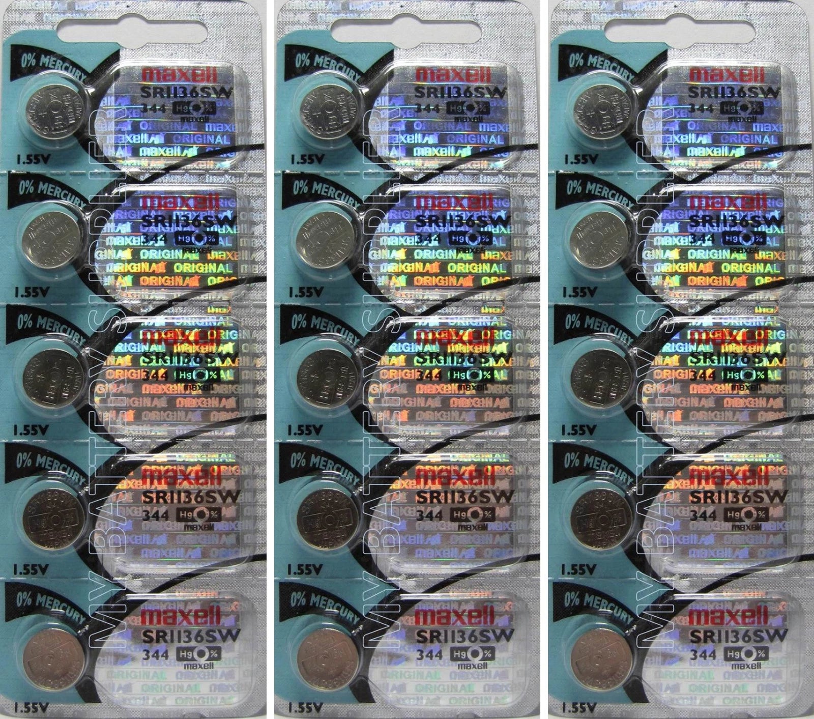 15 Maxell 344 - SR1136SW Button Cell Batteries
