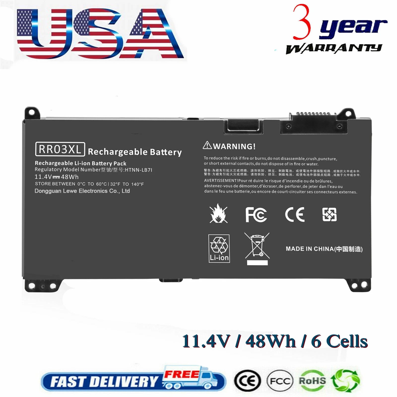 RR03XL BATTERY FOR HP ProBook 430 440 450 470 G4 G5 Series 851610-850 851477-832