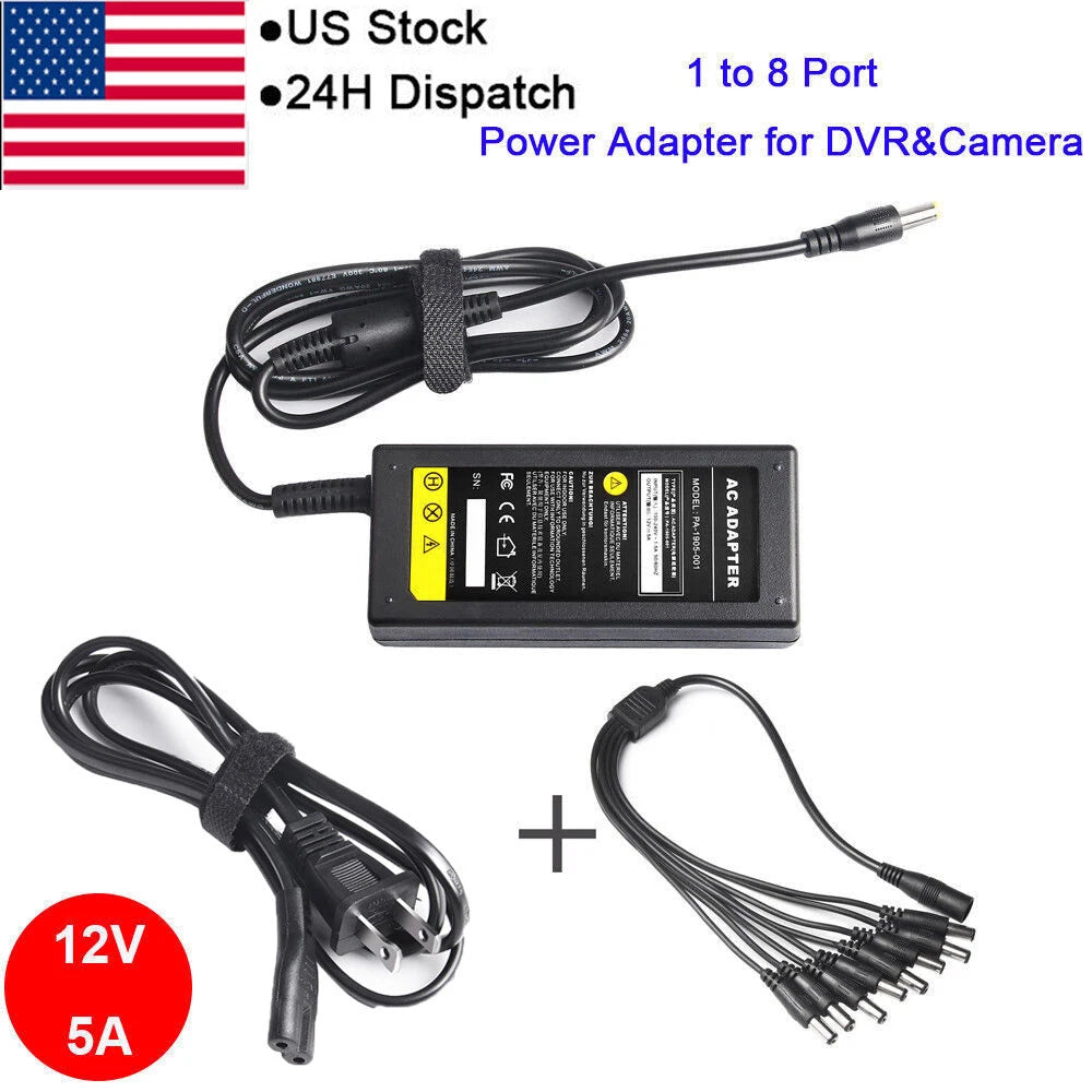 4 Way/ 8 Splitter AC Adapter Power Supply Charger For Security CCTV Camera DVR