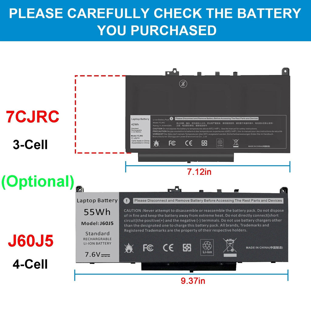?J60J5/7CJRC Battery For Dell Latitude E7270 E7470 7470 7270 MC34Y 242WD 21X15