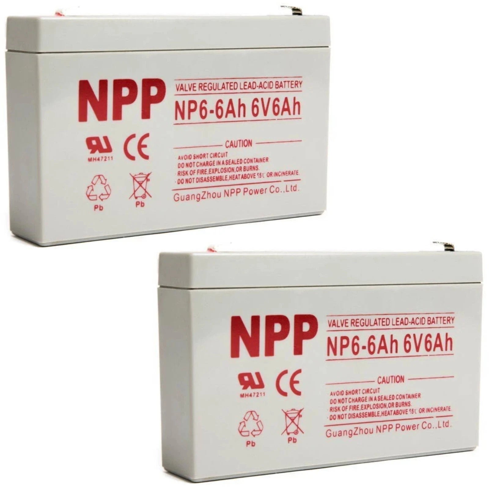 2PC NPP NP6-6Ah 6V 6Ah AGM VRLA General Series Battery