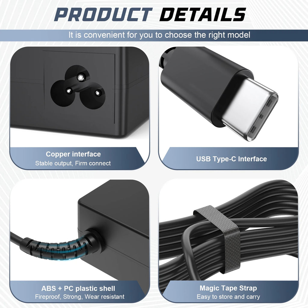 Slim 65W Adapter Charger USB C For HP Elitebook x360, Pavilion Envy Elite x2 US