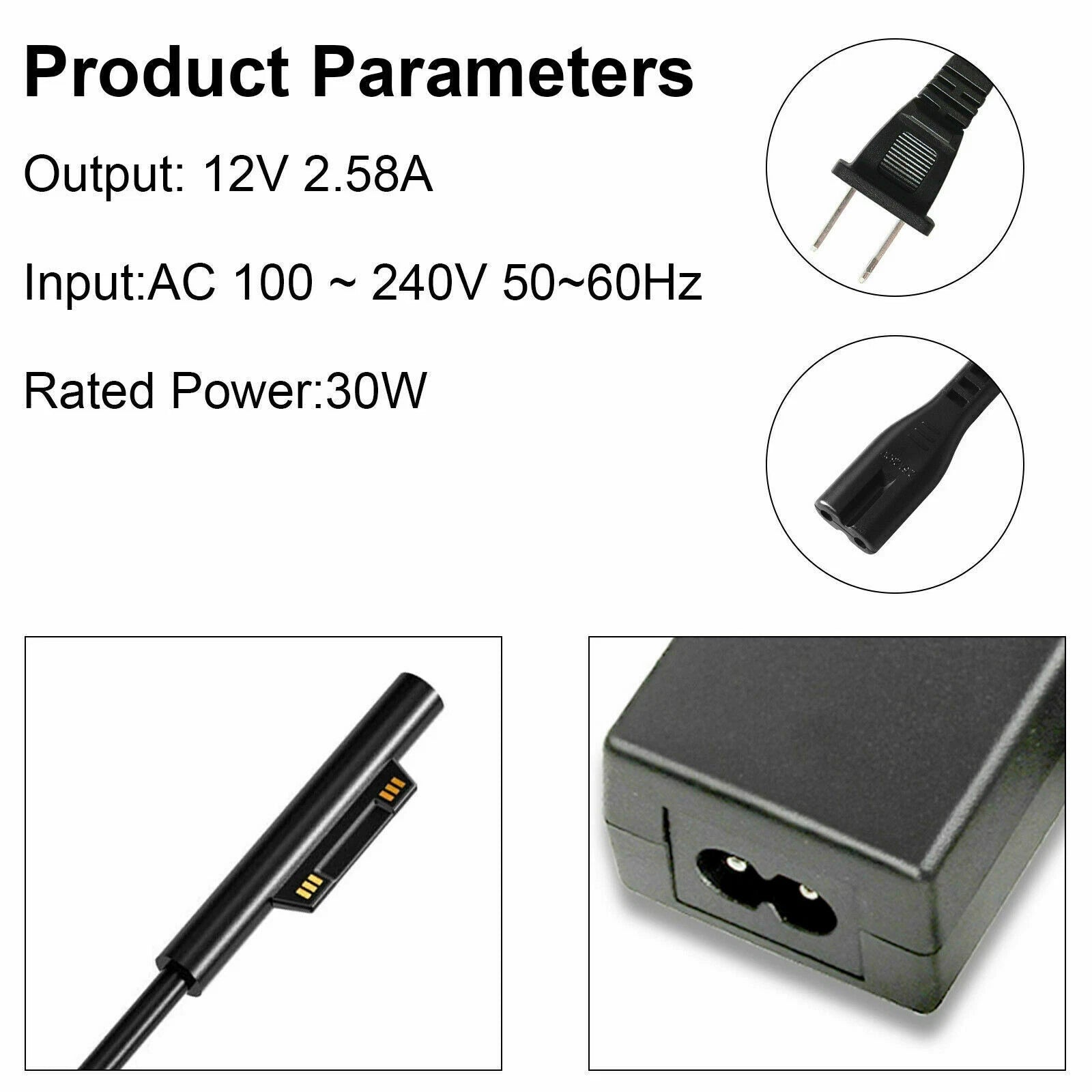 Power Supply Adapter For Microsoft Surface 2 3 RT, Pro 1 2 3 4 5 6 7 X, GO BOOK