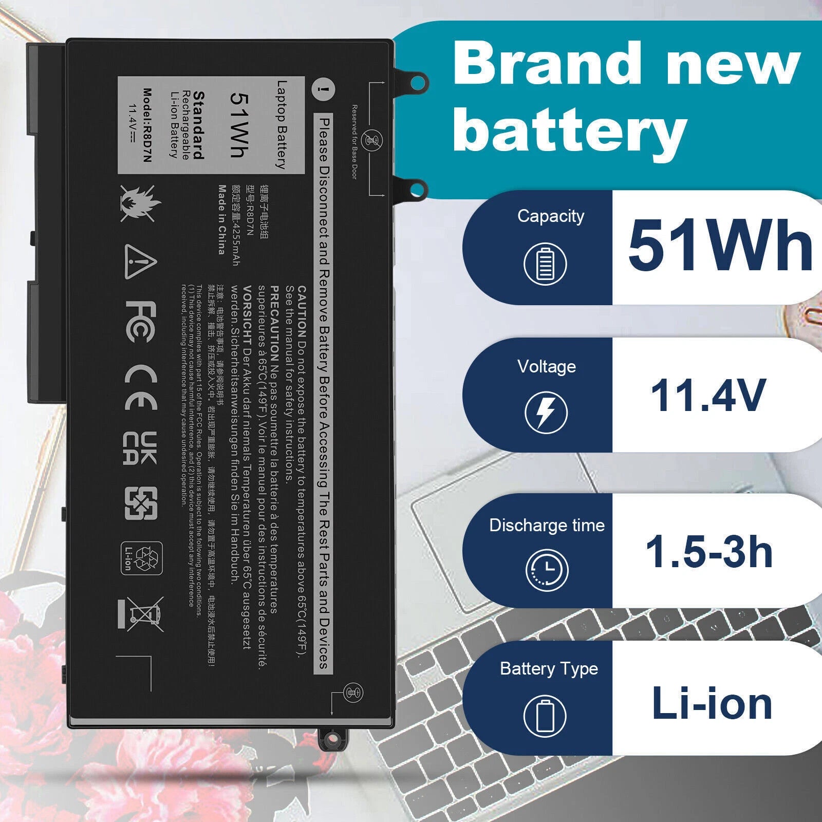 ?R8D7N Battery For Dell Precision 3540 3550 Series Latitude 5400 5500 E5400 51Wh