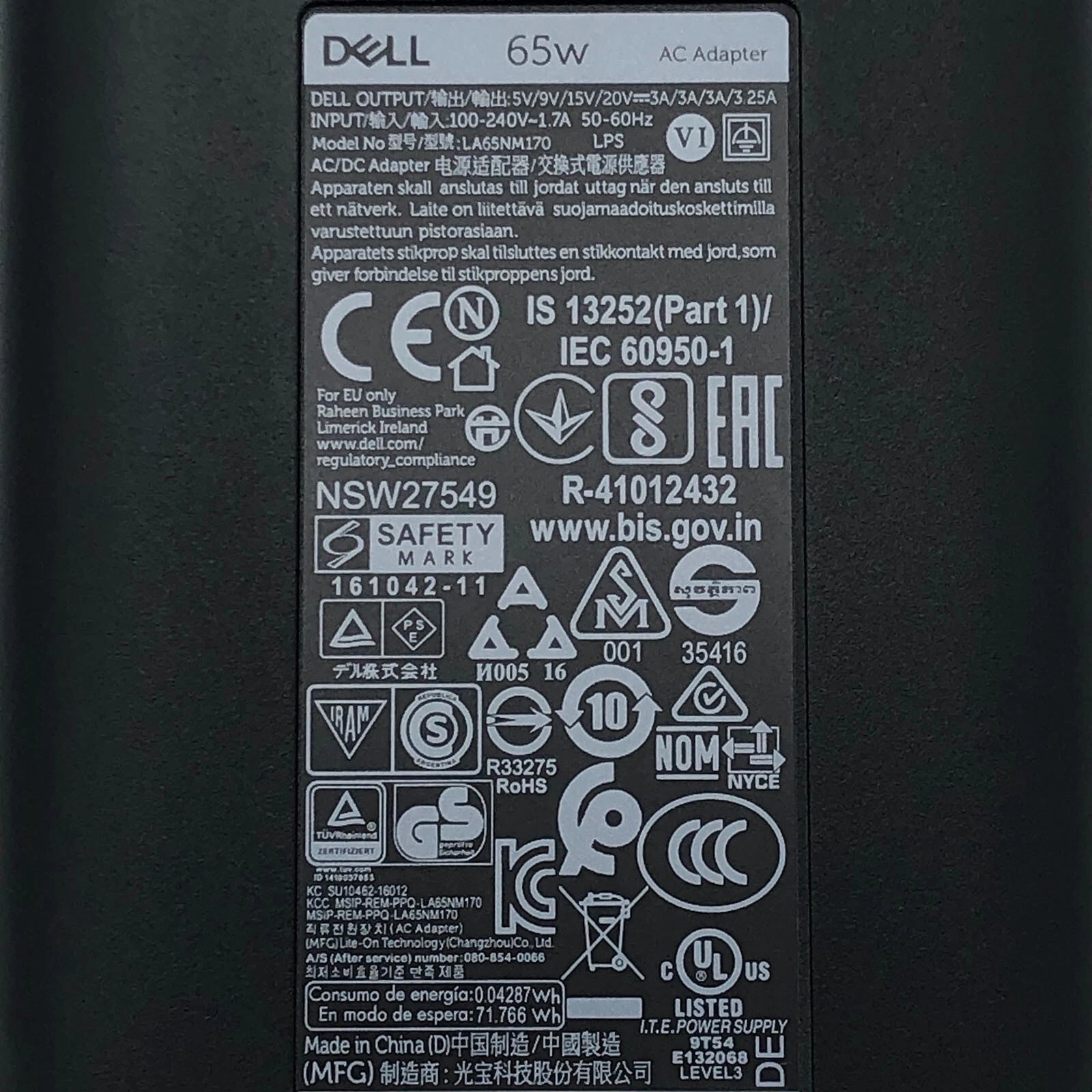 NEW Original Dell LA65NM170 65W 02YK0F Series USB Type-C AC Adapter Charger