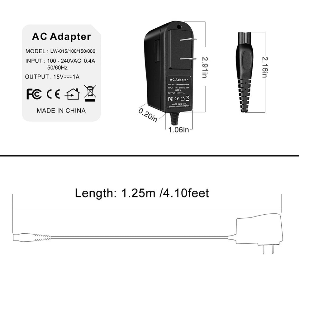 Replacement Andis Profoil Shaver Charger Power Cord and Adapter 17165 15V B Type