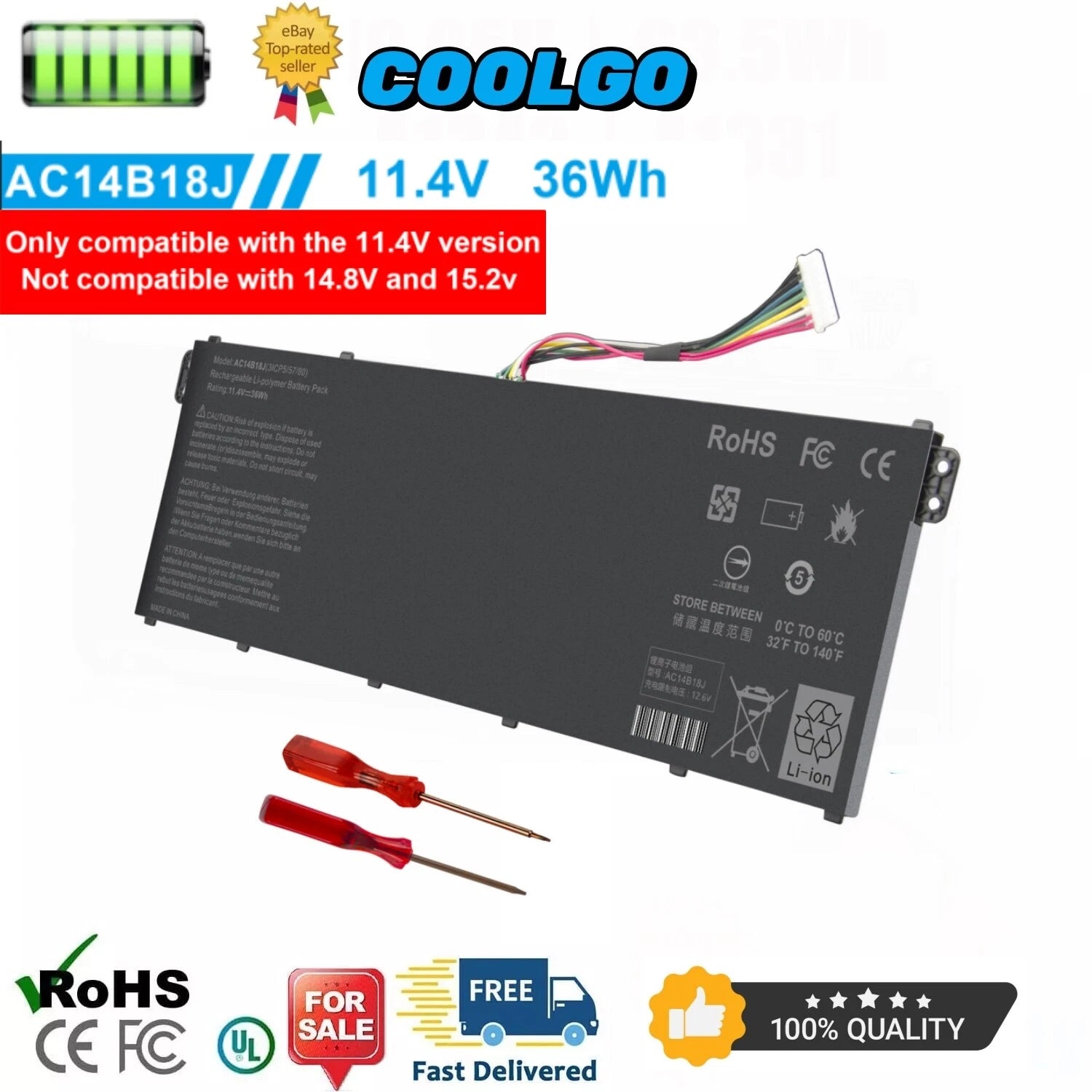 For ACER ASPIRE ES1-571 ES1-533 Series Battery AC14B18J AC14B13J 3ICP5/57/80