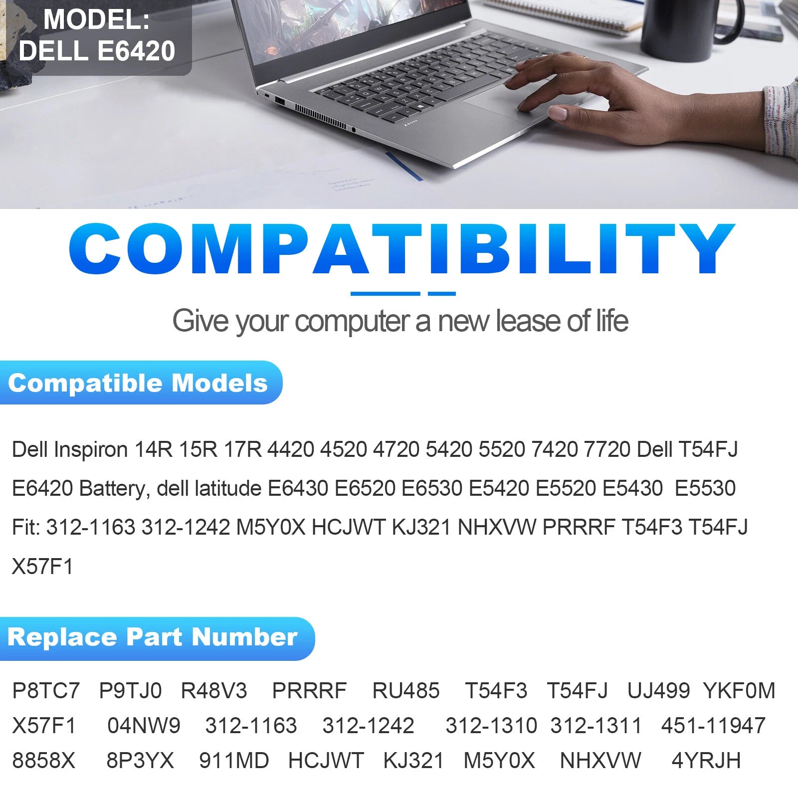 E6420 Battery for Dell Latitude E6440 E5430 E5520 E5530 E6430 E6540 E6520 T54FJ