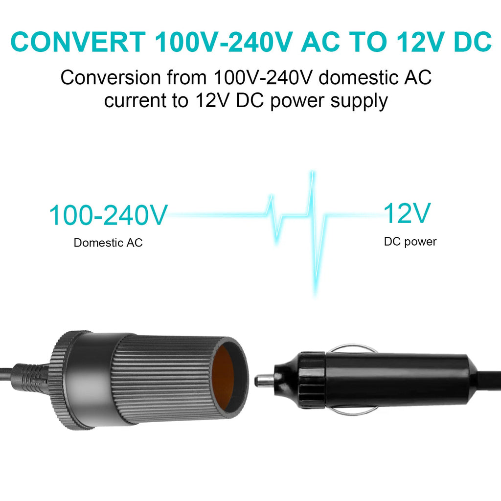 110V-240V AC Plug To 12V DC Car Cigarette Lighter Converter Socket Transformer