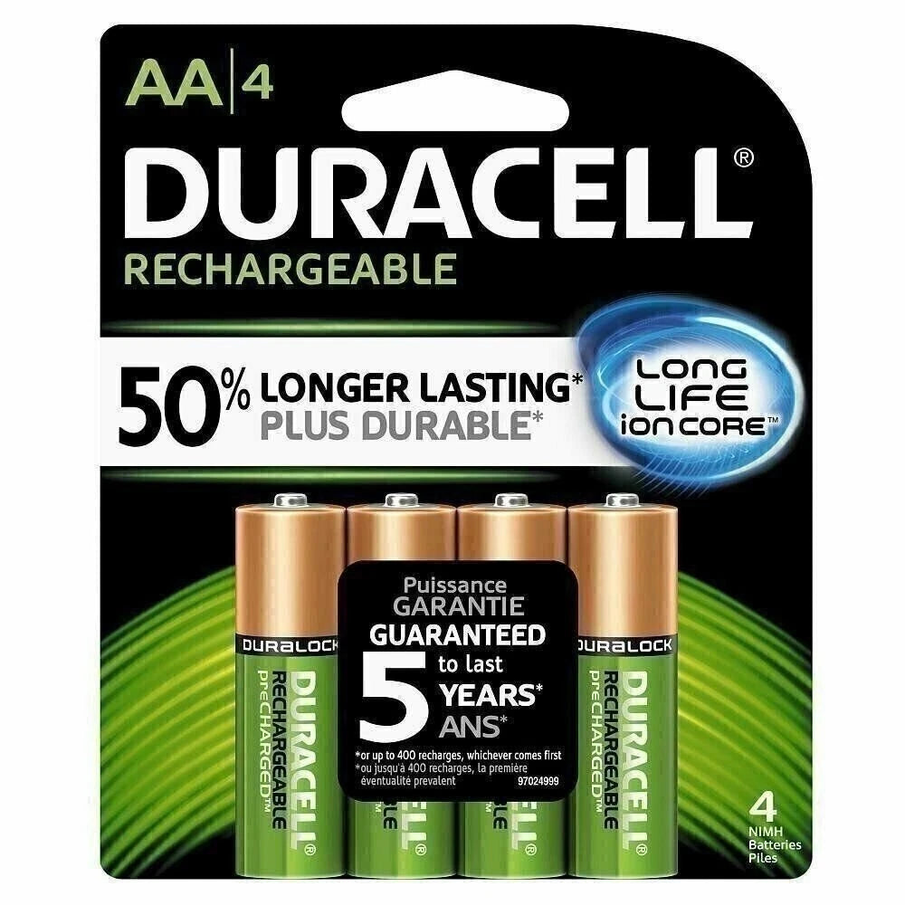 (4) DURACELL AA Rechargeable NiMH 2400 mAh 1.2V Batteries 4 PACK DX1500 NIP