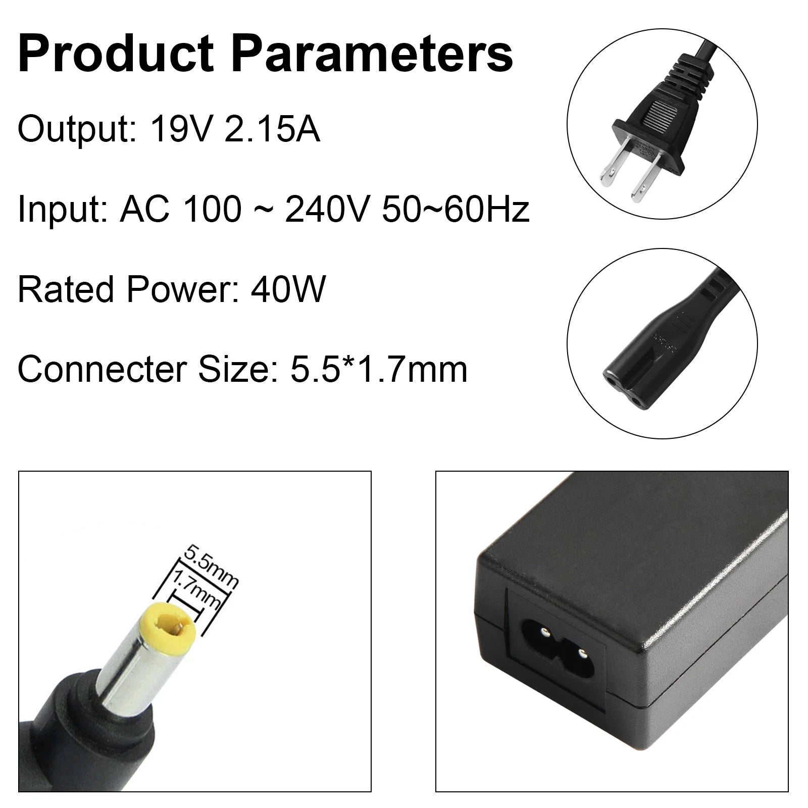 For Dell Inspiron Mini Netbook 10 1010 1011 10v ADAPTER Charger 19V 2.15A 40W