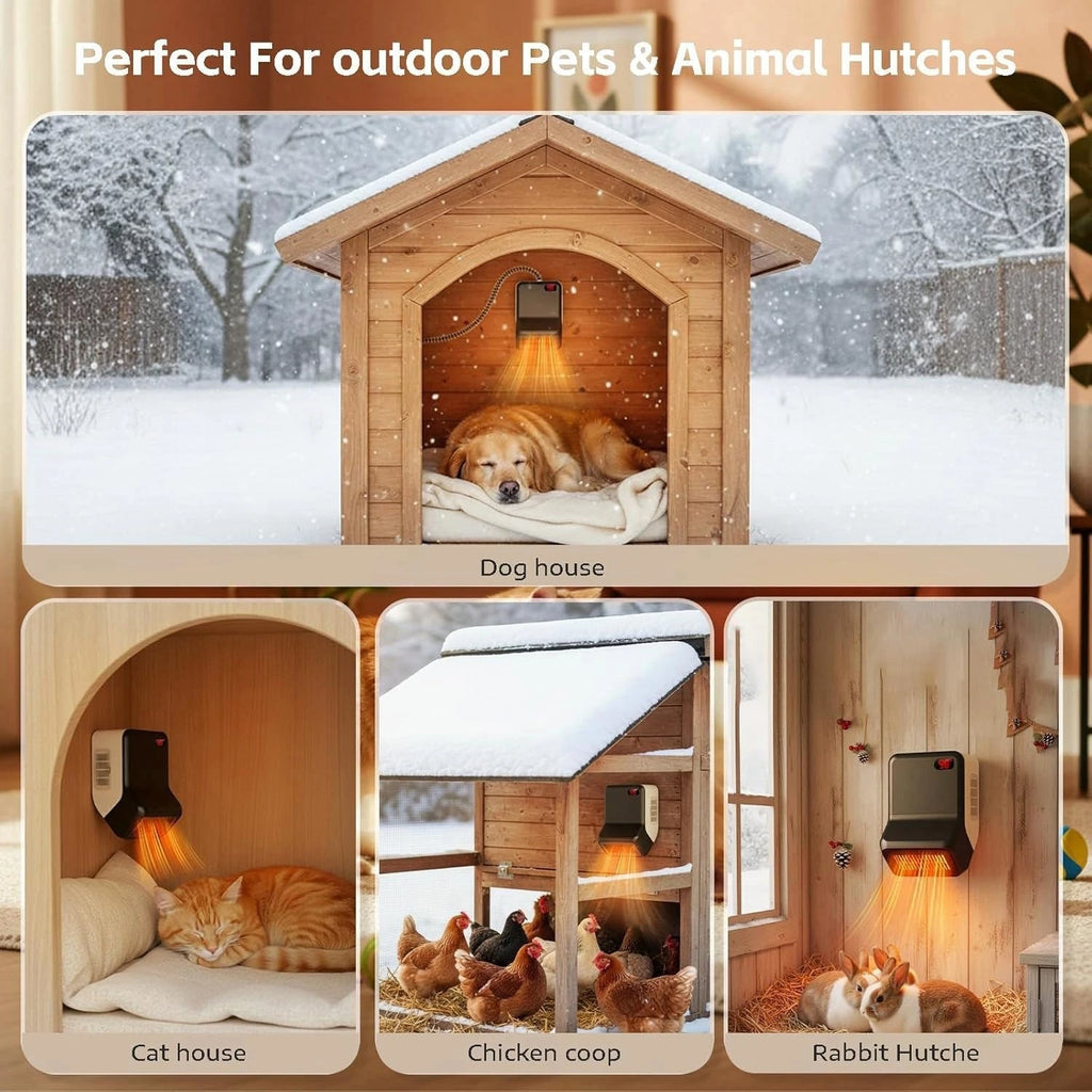 Portable Electric Space Dog Pet House Heater with Thermostat Anti-Bite Wire Wall