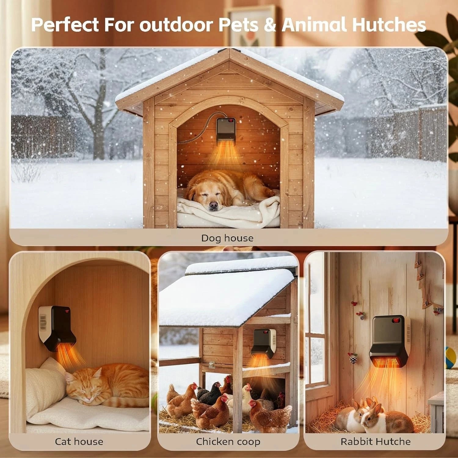 Portable Electric Space Dog Pet House Heater with Thermostat Anti-Bite Wire Wall