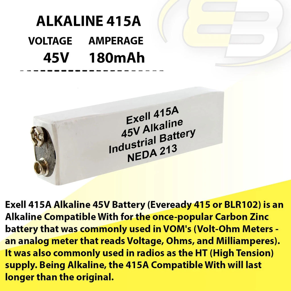 Exell 415A Alkaline 45V Battery NEDA 213, Compatible With 30F20, BLR102, A415