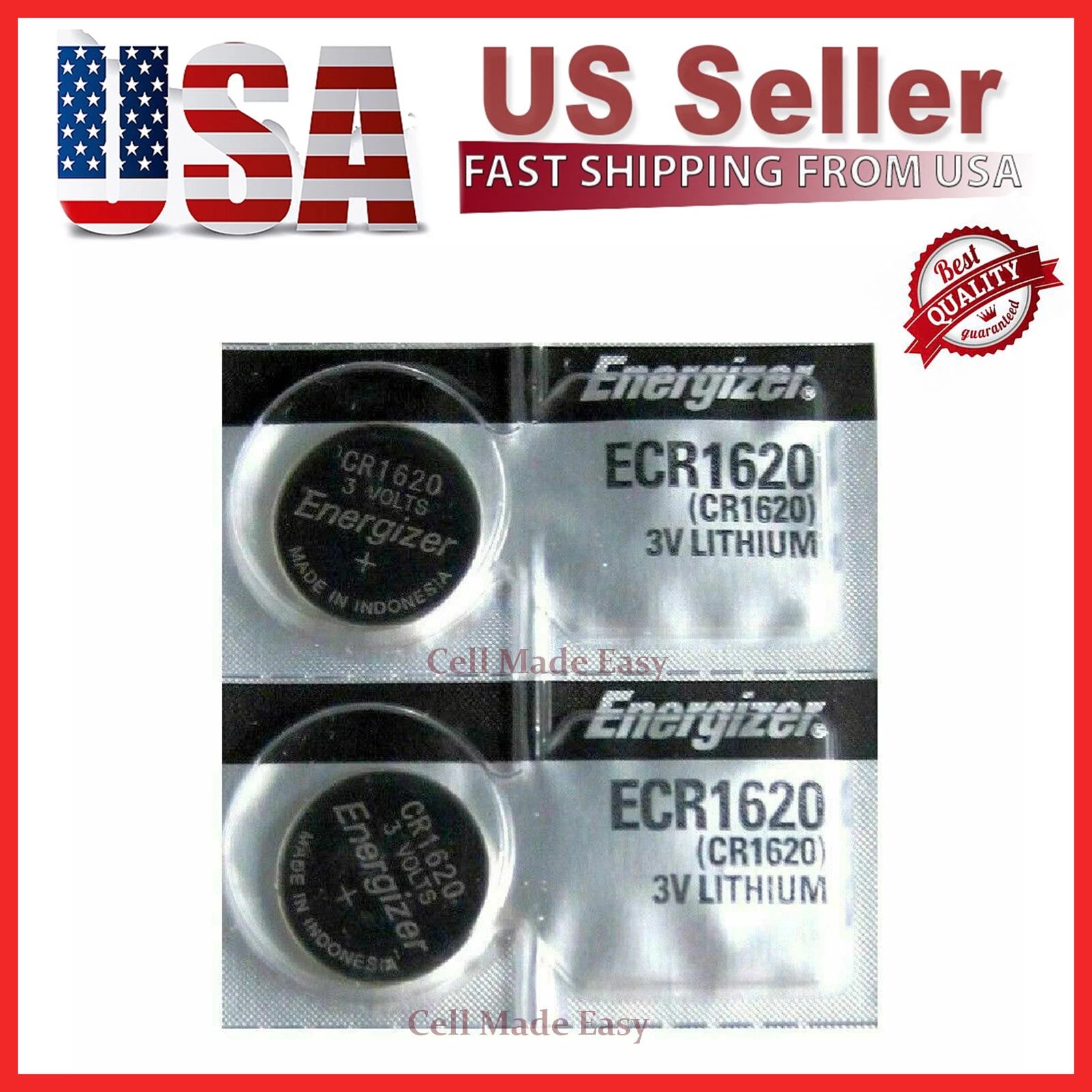 2 Piece Fresh Stock Energizer CR1620 BATTERY 3V LITHIUM CR 1620 DL1620 BR1620