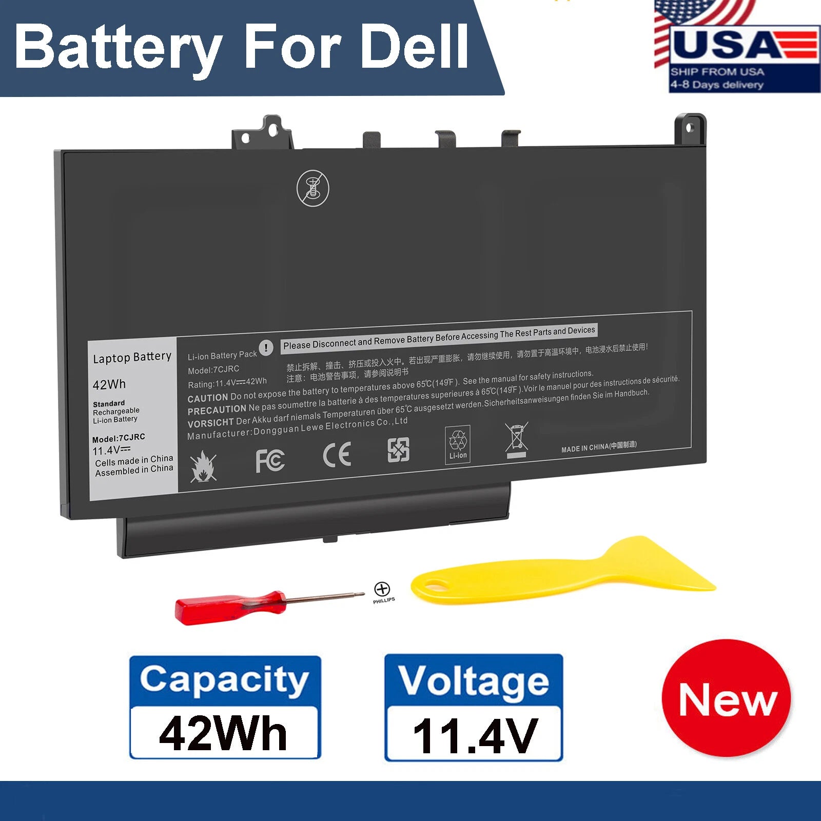 7CJRC Battery for Dell Latitude 7470 7270 E7270 E7470 Series KNM09 21X15 TX283