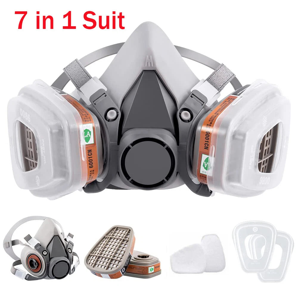 7 in1 Half Face Gas Mask Facepiece Spray Painting 6200 Respirator Safety Protect
