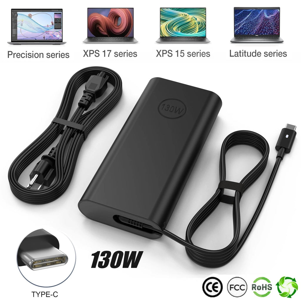 130W USB-C Type-C Charger for Dell XPS 17 15 2-in-1 9575 Precision 5530 + Cord