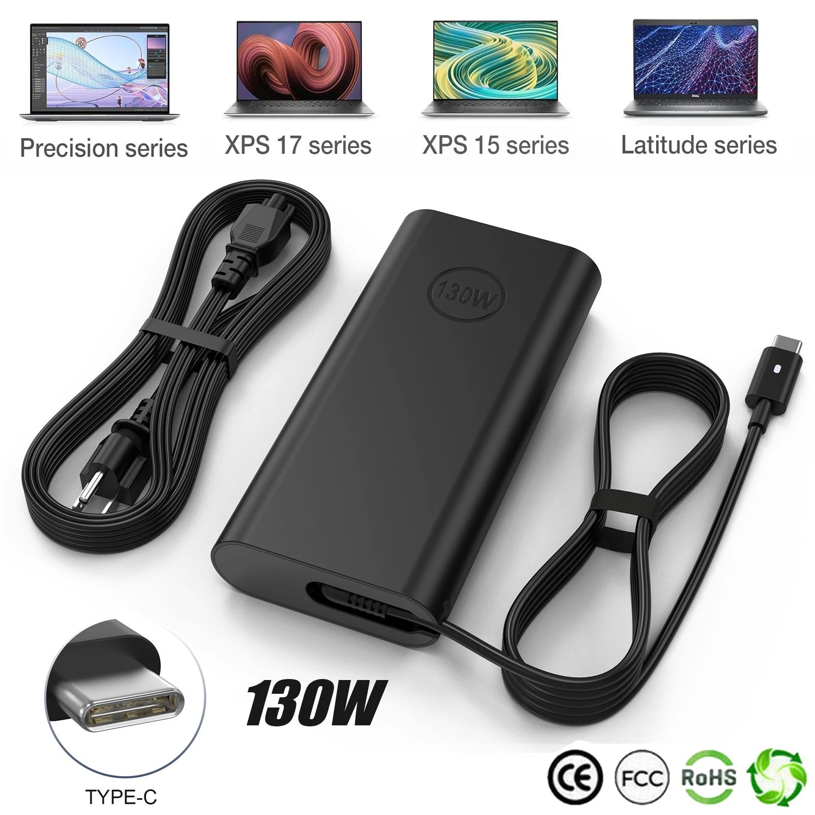 130W USB-C Type-C Charger for Dell XPS 17 15 2-in-1 9575 Precision 5530 + Cord