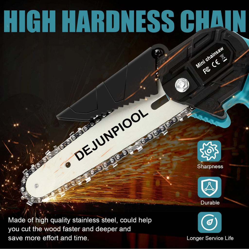 DEJUNPIOOL 6" Mini Handheld Electric Chainsaw Cordless 18V 5.5Ah Battery Power