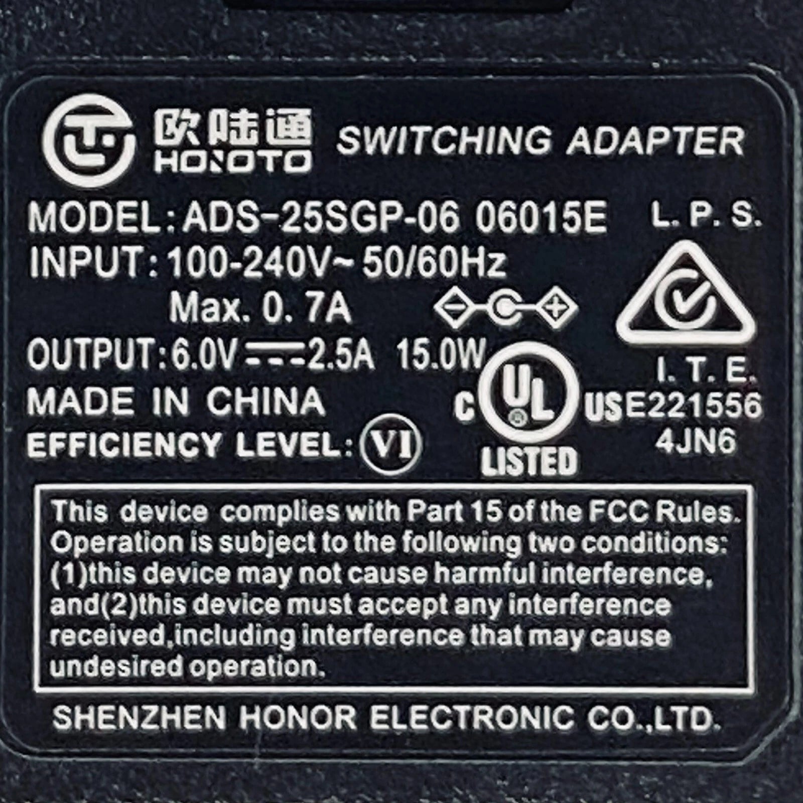 New Original Hoioto ADS-25SGP-06 06015E Switching Power Adapter 6V 2.5A 15W OEM