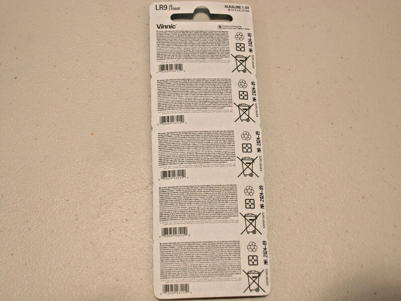 5 pc VINNIC L1560 625A PX625A LR9 photo battery ALKALINE