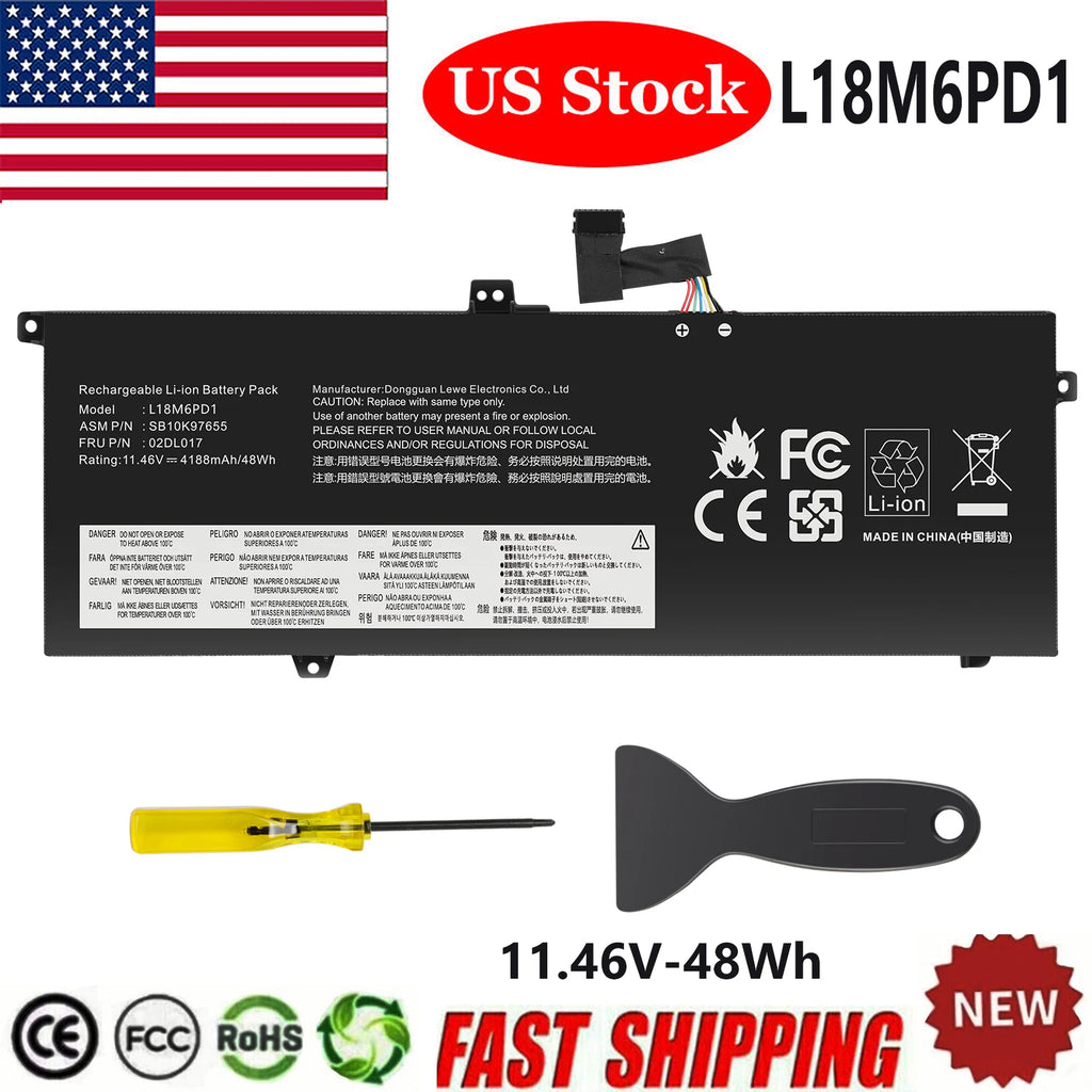 L18M6PD1 L18C6PD1 48WH BATTERY FOR LENOVO THINKPAD X13 X390 X395 SERIES 02DL017