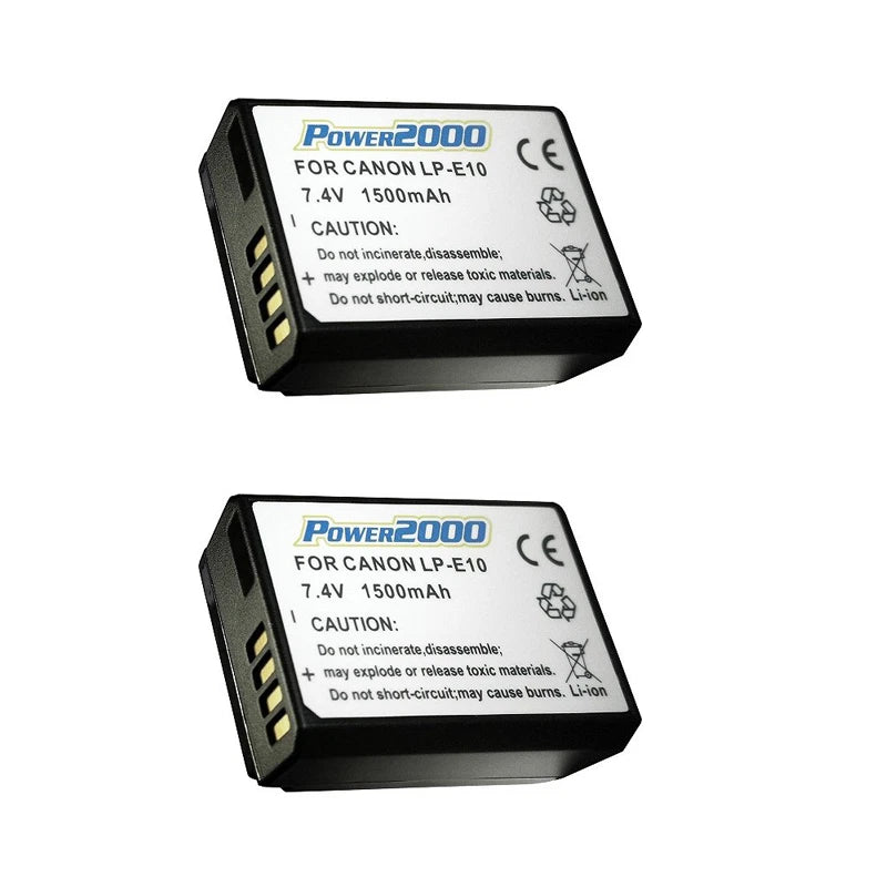 2 Pack Power2000 LP-E10 Battery for Canon EOS T3, T5, T6, T7 SLR Camera