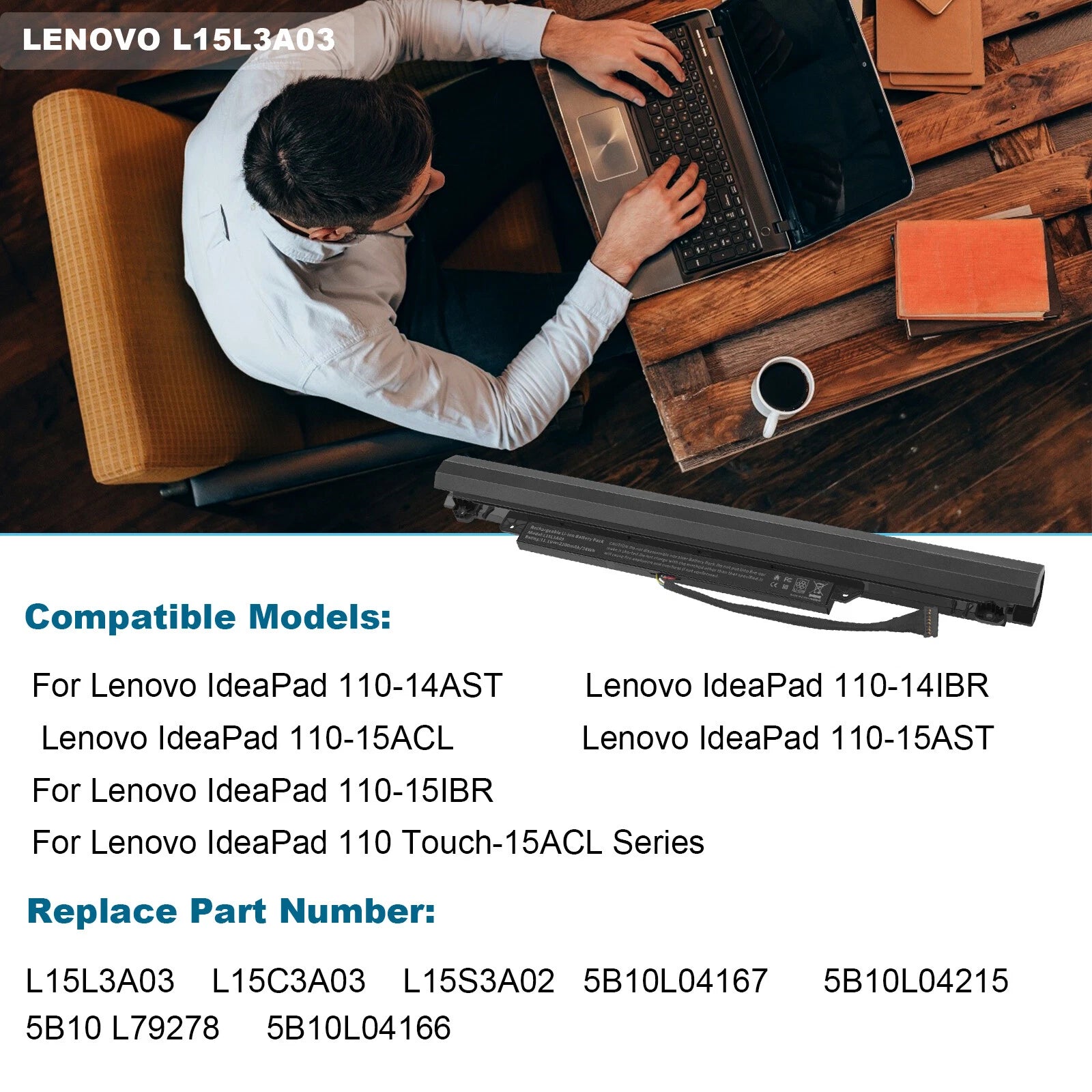 L15L3A03 Battery for Lenovo Ideapad 110-14AST 110-15ACL 110-14IBR 110-15IBR NEW