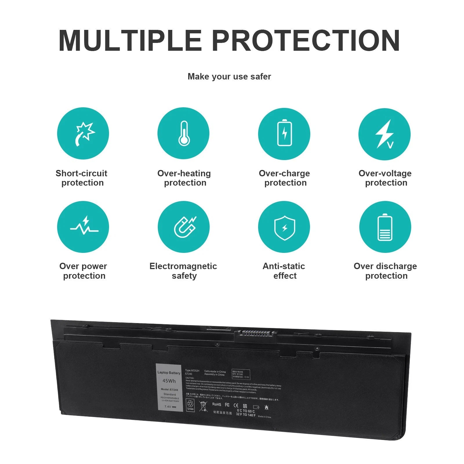 E7240 Battery for Dell Latitude E7250 VFV59 F3G33 451-BBFW 451-BBFX WD52H 45Wh