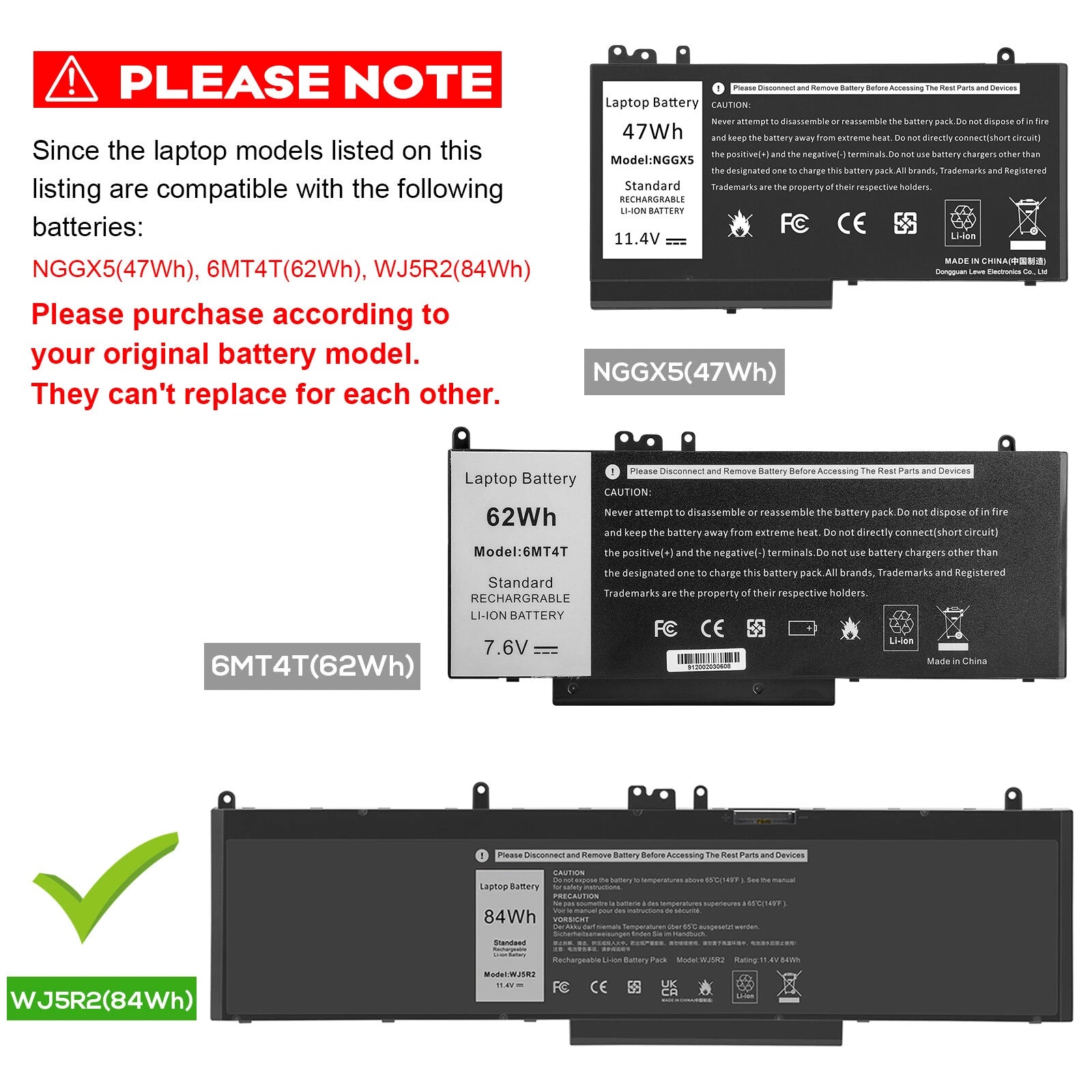 84Wh WJ5R2 Spare Laptop Battery For Dell Latitude 5570 E5570 Precision 3510 NEW