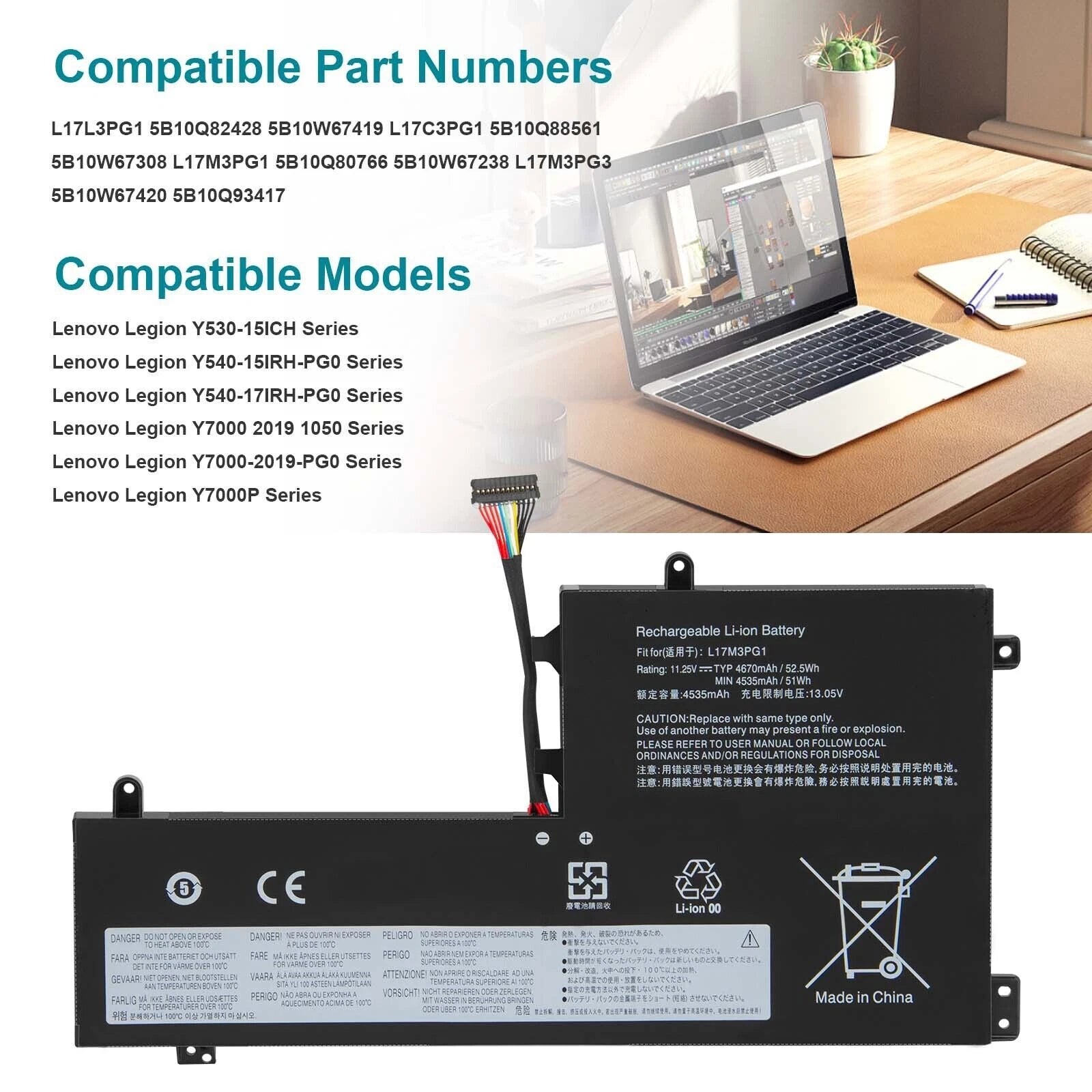 L17C3PG1 L17C3PG2 L17M3PG2 Battery for Lenovo Legion Y730 Y740-15ICH 57Wh
