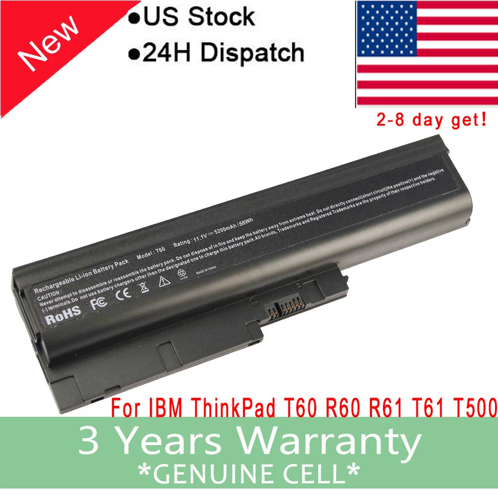 10.8V Laptop Battery For LENOVO ThinkPad T500 W500 R60 R61 T60P 40Y6795 41N5666