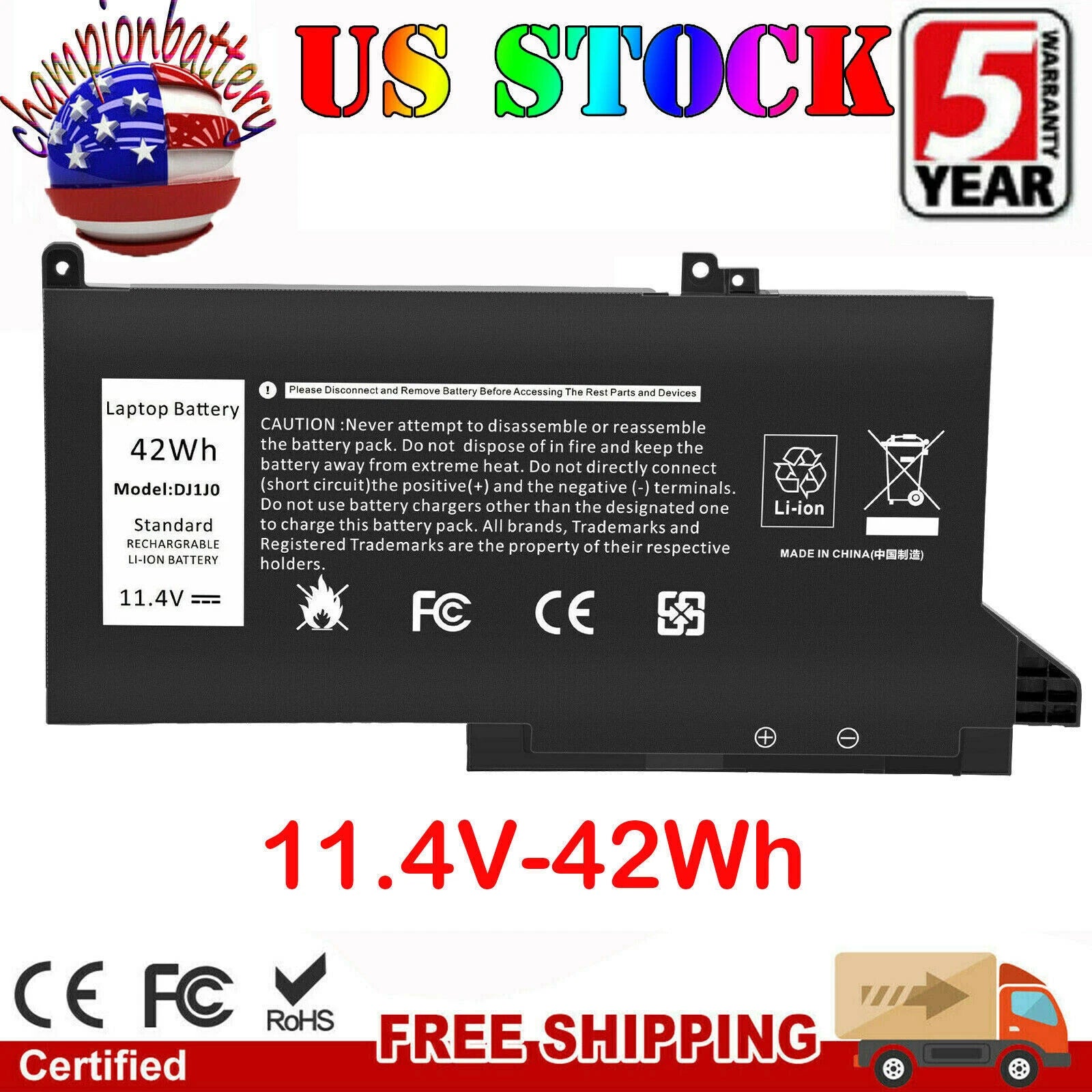 DJ1J0 Battery/Charger For Dell Latitude 12 7280 7290 13 7380 7390 14 7480 7490