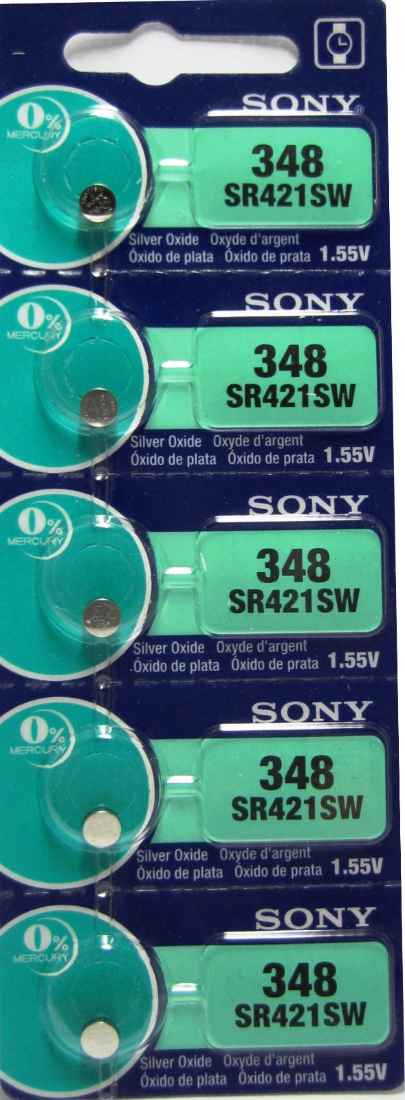 5 Pcs Sony 1.55V Button Cell Battery SR421SW Zero Mercury