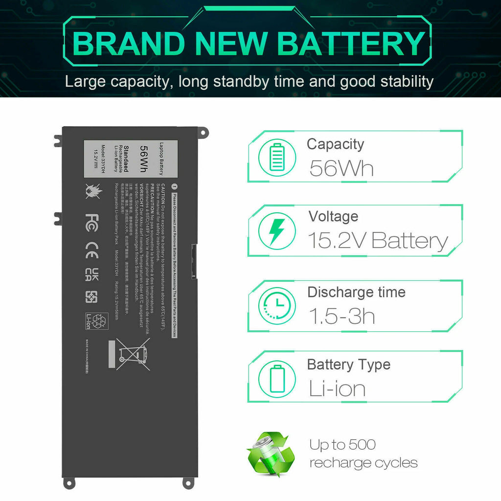 Replacement Battery for Dell Inspiron 13 7353 17 7000 7773 7778 7779 33YDH 56Wh