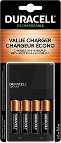 Duracell AA / AAA NiMH Battery Value Charger, With 4 AA Rechargeable Batteries