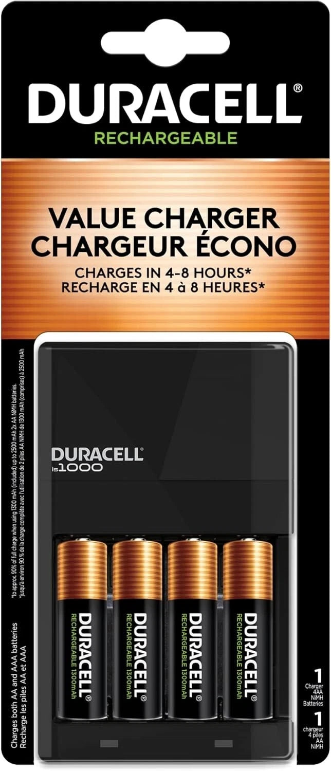 Duracell AA / AAA NiMH Battery Value Charger, With 4 AA Rechargeable Batteries