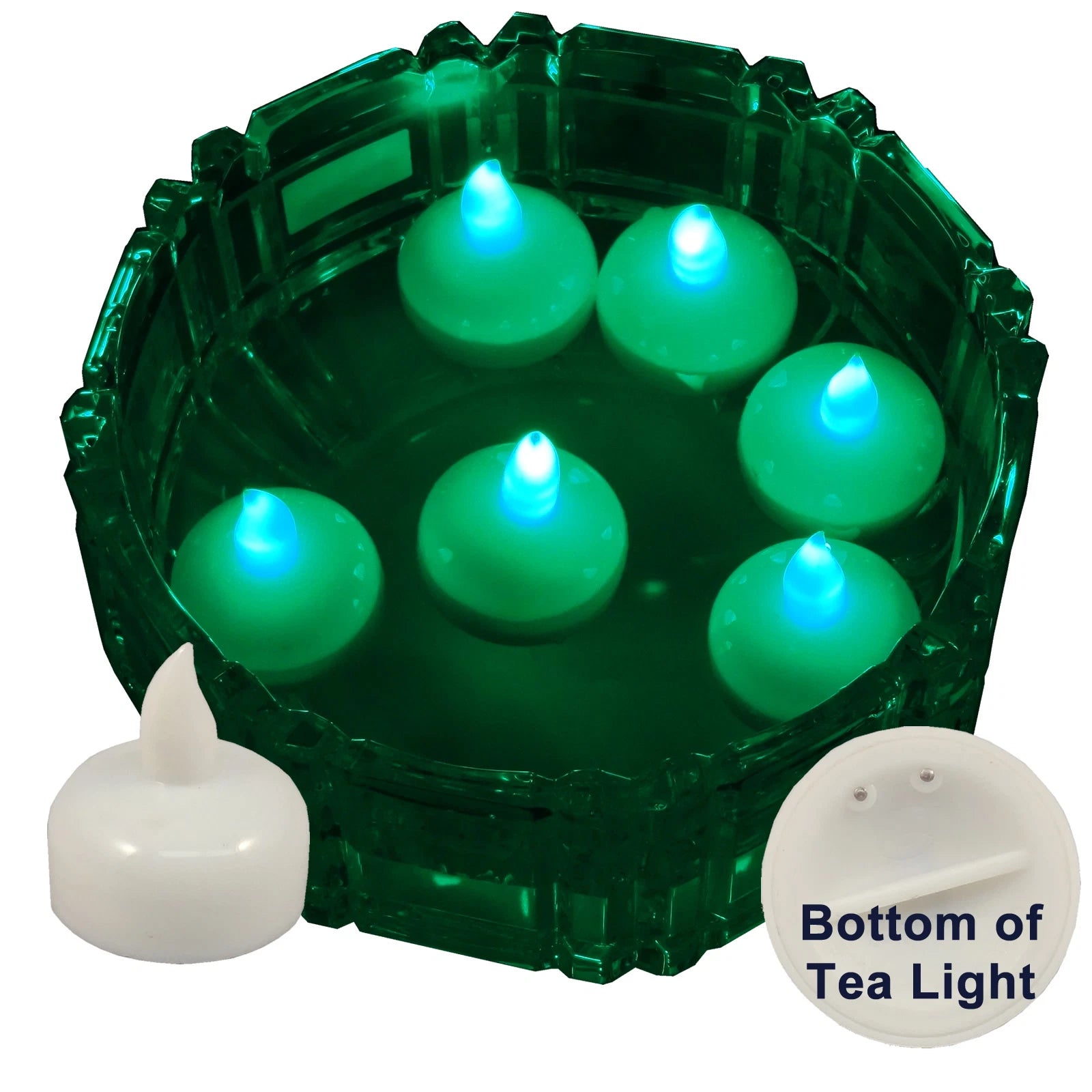 6 Flameless Floating LED tealight Candle Battery operated Green tea lights NEW