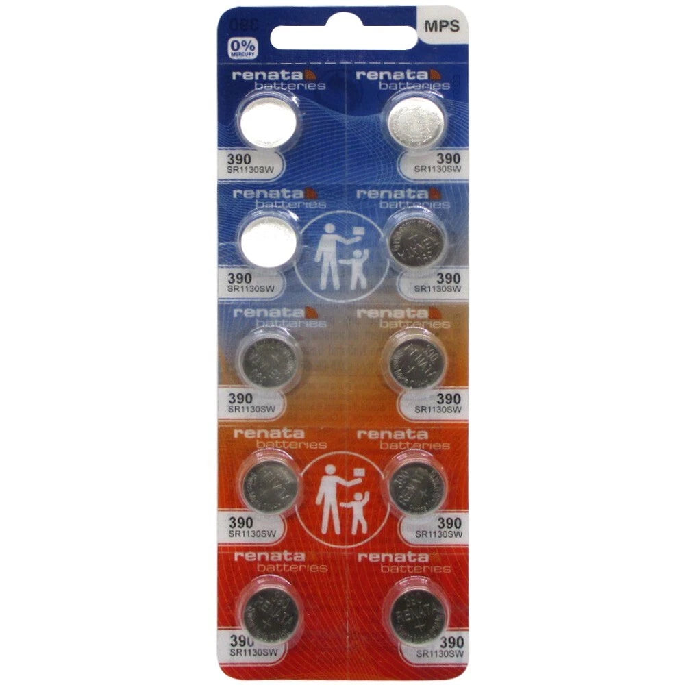 10 Pcs Renata 390 (SR1130SW) Coin Cell Silver Oxide Batteries