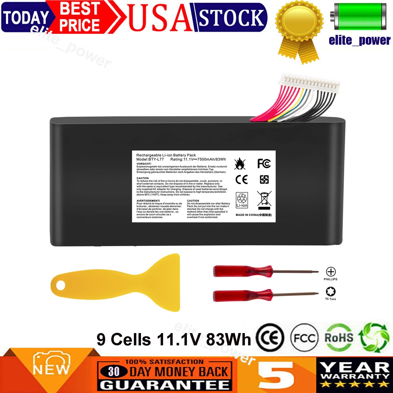 BTY-L77 Battery For MSI MS-1781 MS-1782 MS-1783 MS-1785 GT72 GT72VR 2QD 2PE 2QE